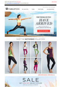 This Fabletics email is an example of personalization in email