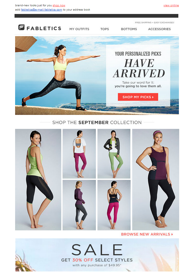 This Fabletics email is an example of personalization in email