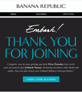 Banana Repulic's Embark confirmation email