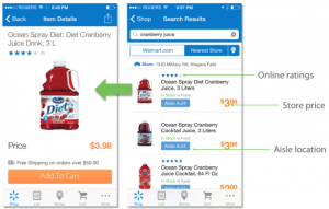 Walmart's blog shows its app, Shop My Store, which lets customers find items in the brick-and-mortar.